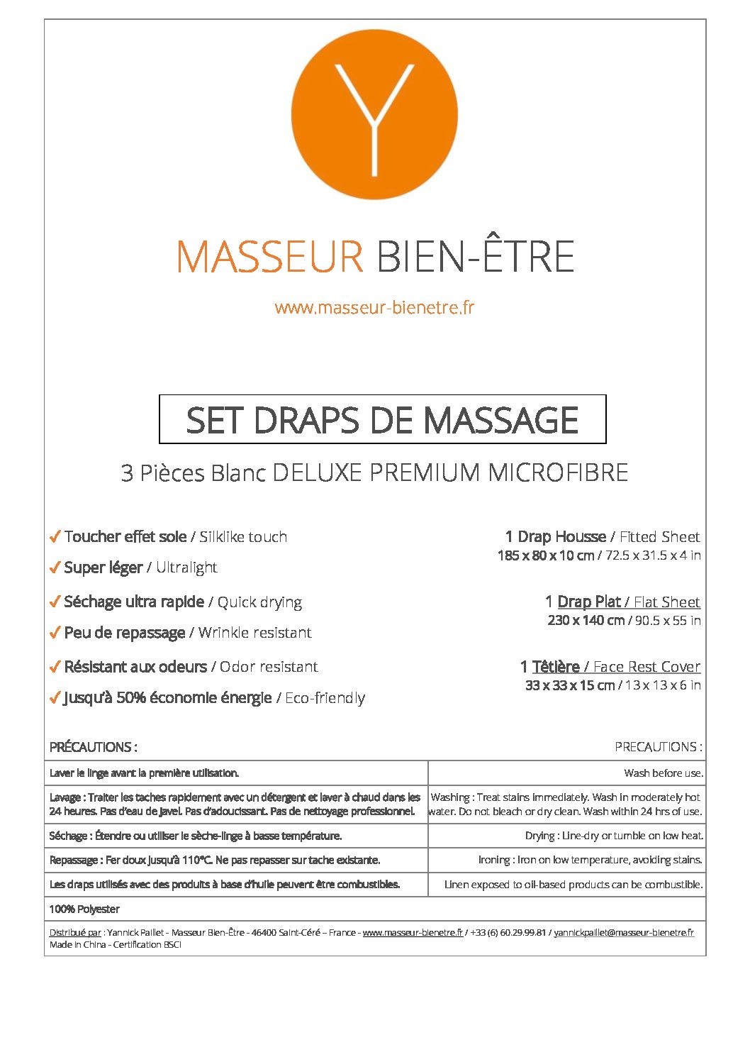 Parure de draps 3 pièces en microfibre pour table de massage